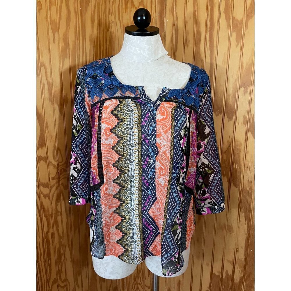 Vanessa Virginia Anthropologie Blouse Pullover Top Button Front 3/4 Sleeve Sz S‎